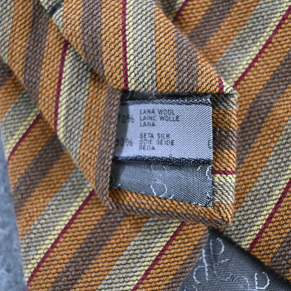 Tino Cosma Mens Vintage Diagonal Stripe Wool Silk Tie OS Brown Tan Rust - Picture 4 of 7